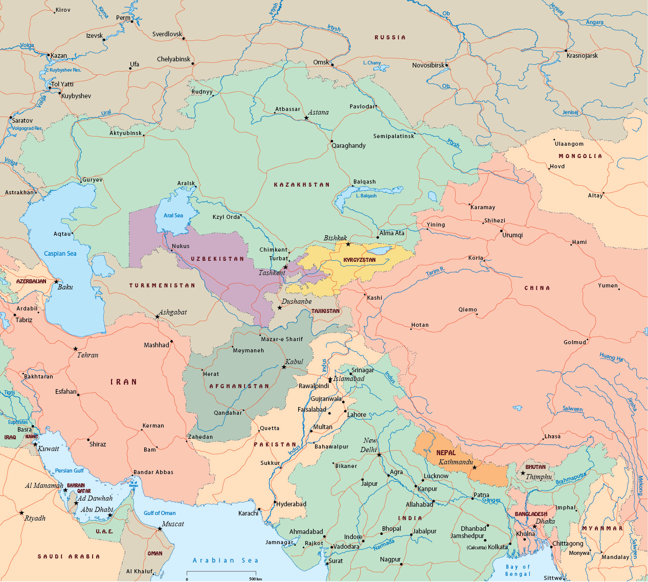 Political Map Central Asia